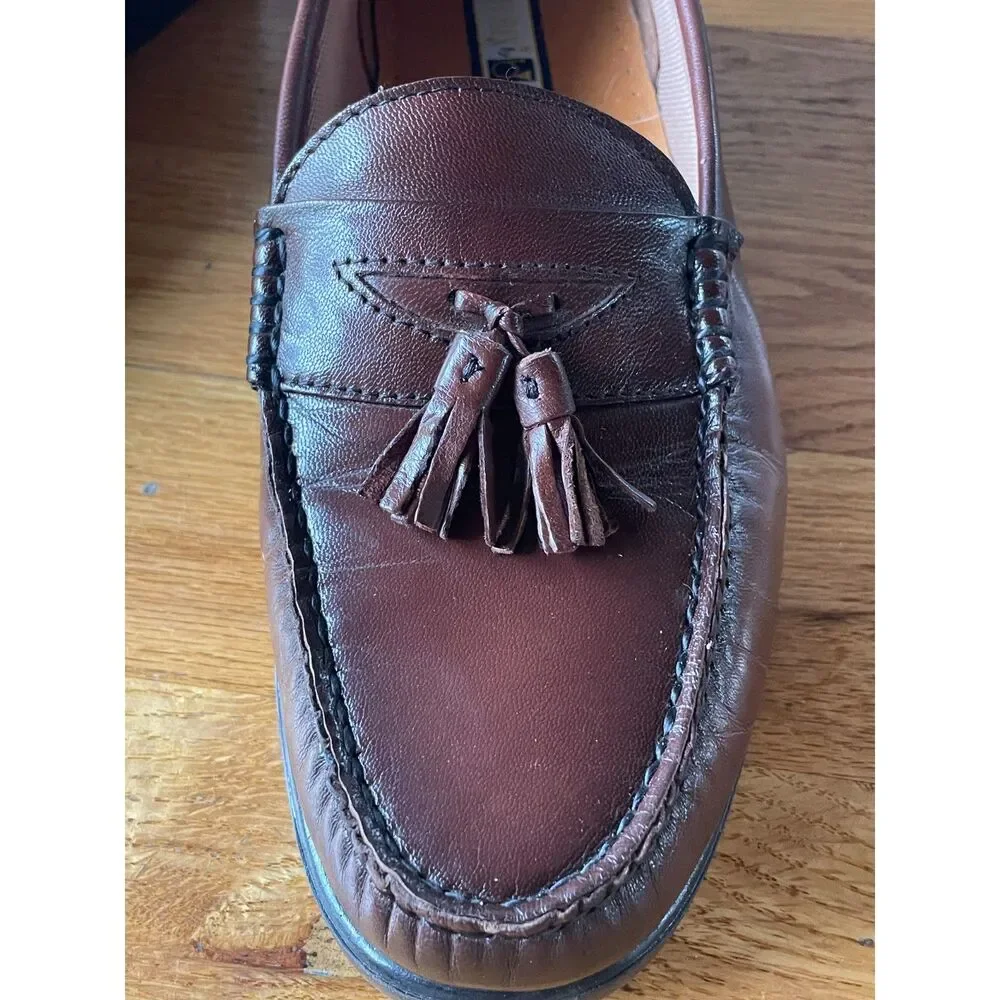 French Shriner Soft-Flex Mens 9.5M Brown Leather Tassel Loafers Dress Shoes